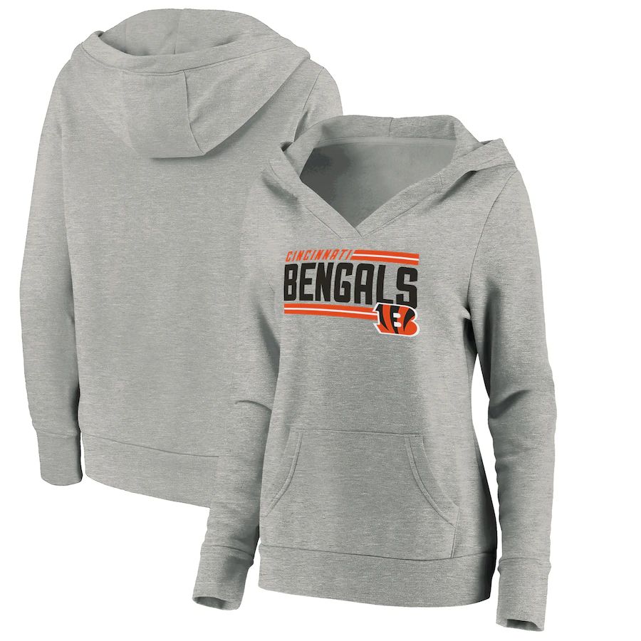 Women Cincinnati Bengals Fanatics Branded Heathered Gray On Side Stripe V-Neck Pullover Hoodie